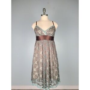 Y2K Aqua Sz S Babydoll Dress Blue Brown Lacy Fairycore Mermaid It Girl Party‎